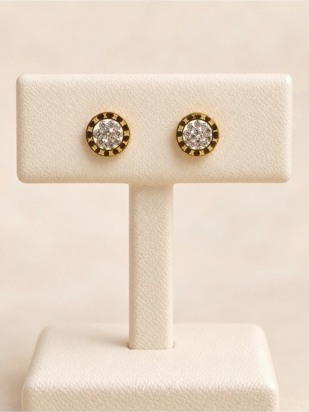 Gold-Tone Crystal Stud Earrings Like New Steel 316 L